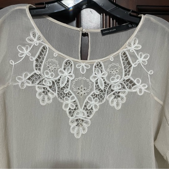 Karen Millen Semi-sheer Long Sleeves Victorian‎ Blouse Cream White Embroidered 6 - Picture 8 of 8